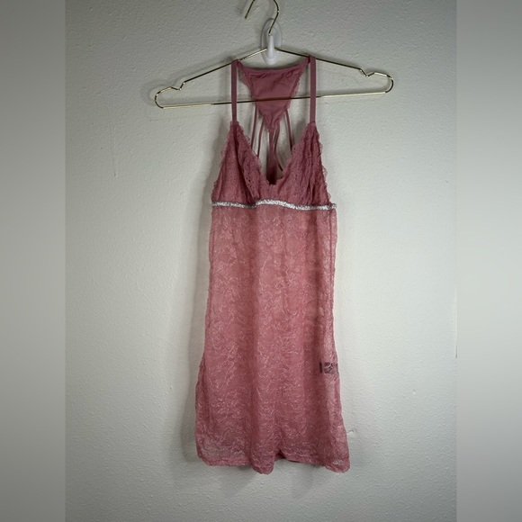 Bebe Pink Lace Strappy Babydoll Chemise – Size Medium - Picture 2 of 9
